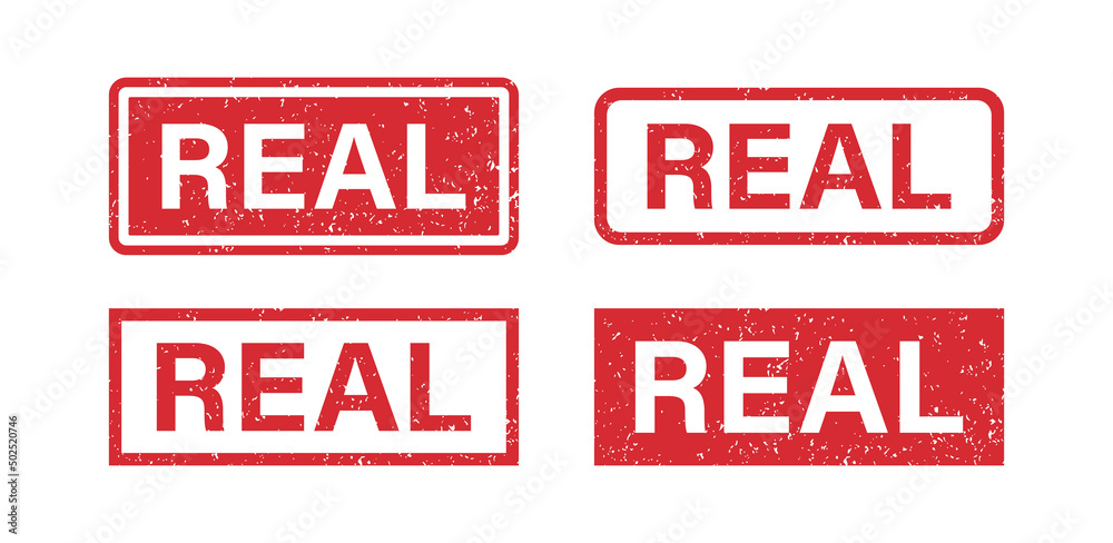 Real word grunge rubber stamp for media and documents. Real sign sticker. Symbol of truth. Grunge red vintage square label. Vector illustration isolated on white background. Real word grunge rubber stamp for media and documents. Real sign sticker. Symbol of truth. Grunge red vintage square label. Vector illustration isolated on white background.