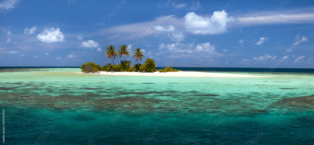Small Lovely Desert Island in Maldives. Dreamlike Travel Destination.