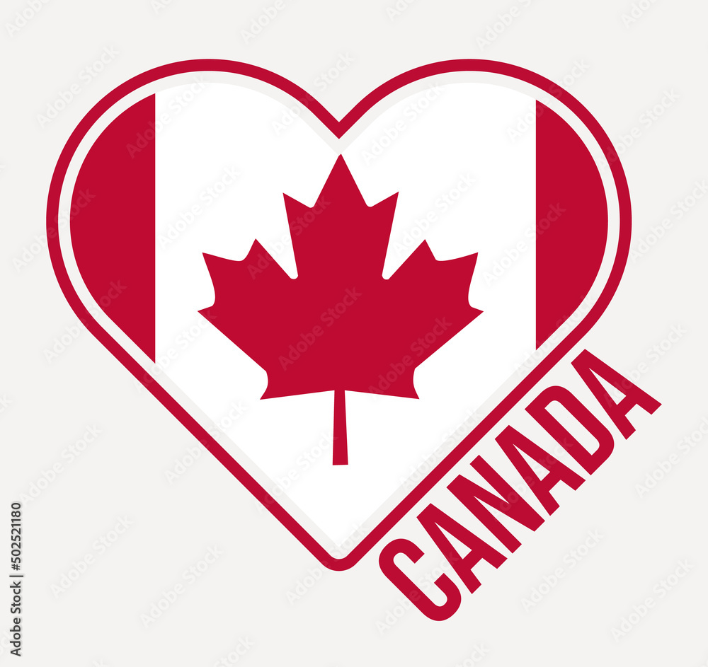 Canada heart flag badge. Made with Love from Canada logo. Flag of the country heart shape. Vector illustration.