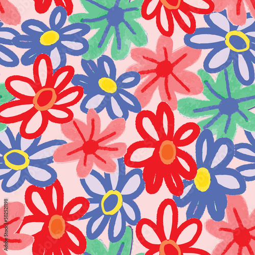 seamless cute multicolour flowers pattern background , greeting card or fabric