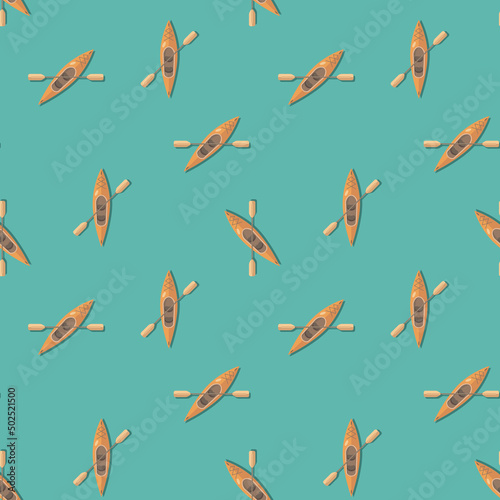 Vászonkép Seamless pattern with kayak boats on turquoise background