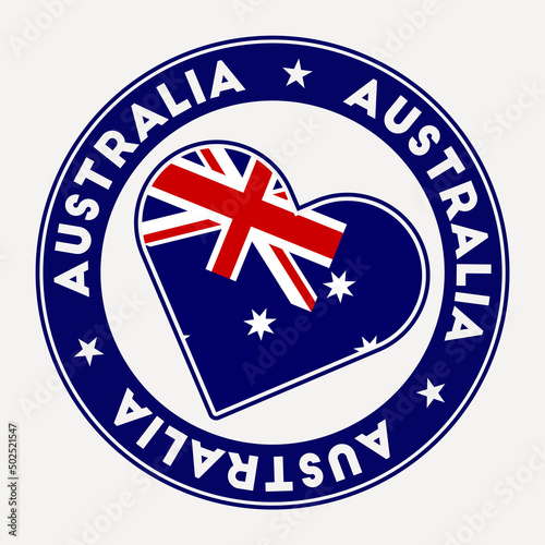 Australia heart flag badge. From Australia with love logo. Support the country flag stamp. Vector illustration.