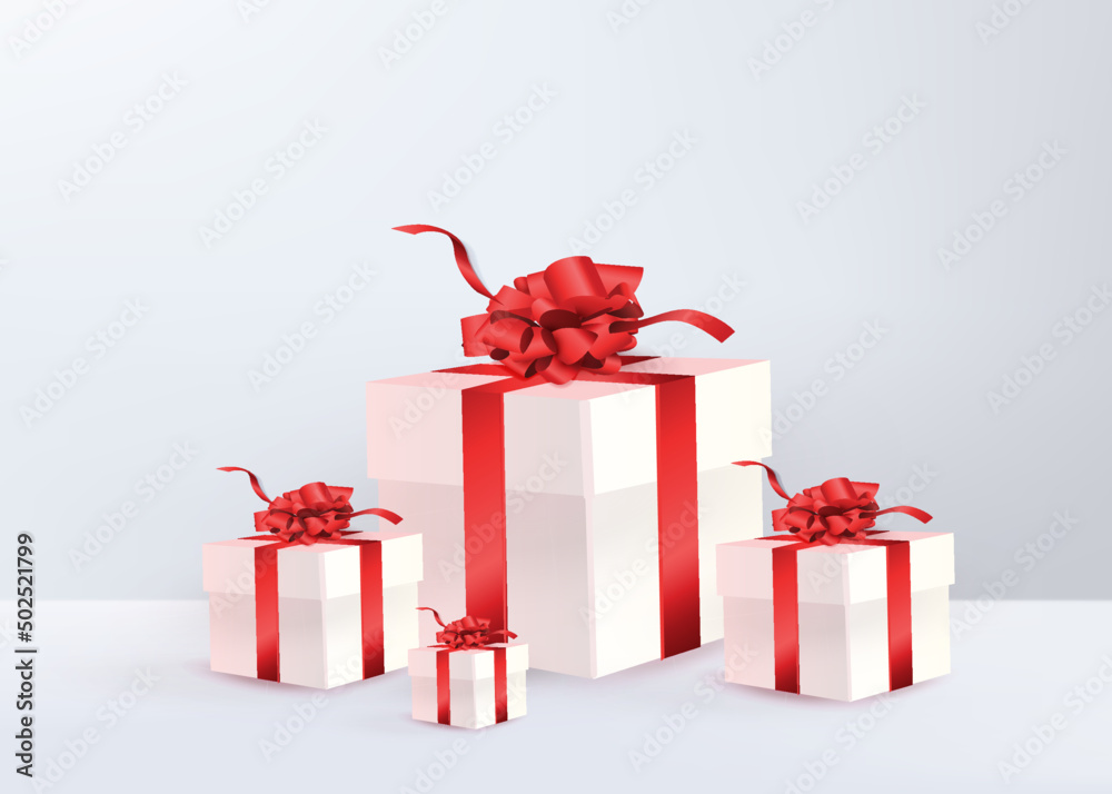3d Gift Box With A Red Ribbon For Birthday Celebration, Christmas, Valentines day
