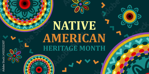 Native american heritage month. Vector banner, poster, card, content for social media with the text Native american heritage month. Background with national ornament.