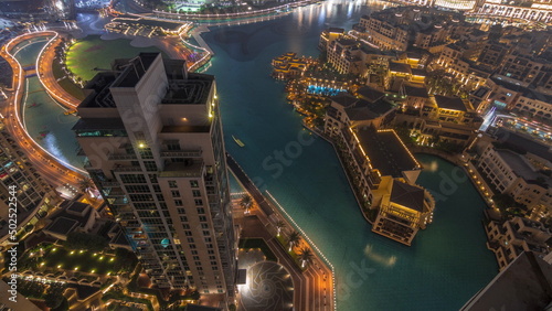 Canvas Print Aerial view to Old Town Island from above night timelapse.