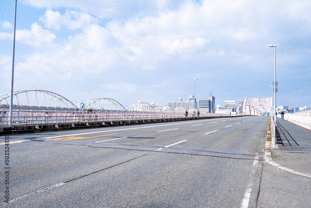 大阪の街と淀川に架かる橋
