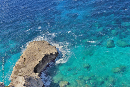 view above a clear sea blue turquoise and rock in Corsica island at Bonifacio