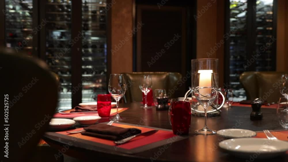 Panning Shot Of Candle Placed On Dining Table In Cruise Restaurant - Cancun, Mexico Panning Shot Of Candle Placed On Dining Table In Cruise Restaurant - Cancun, Mexico