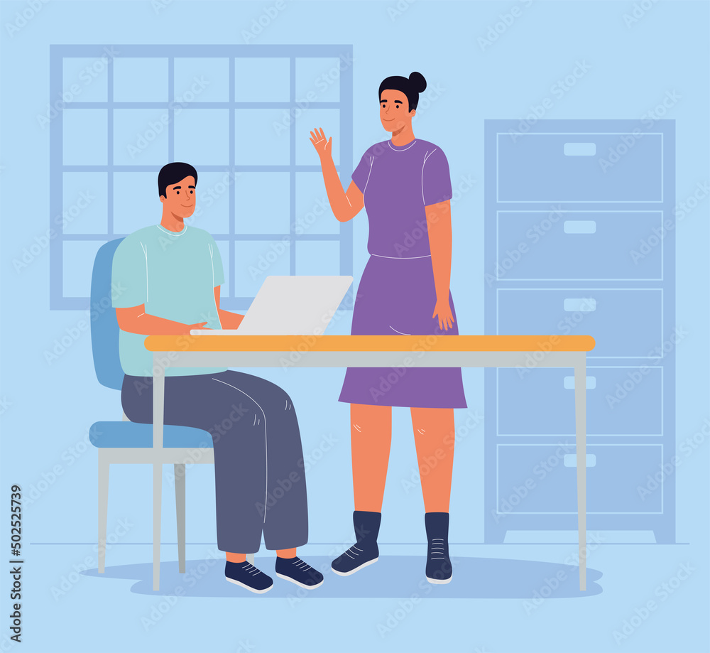 coworkers couple using laptop coworkers couple using laptop