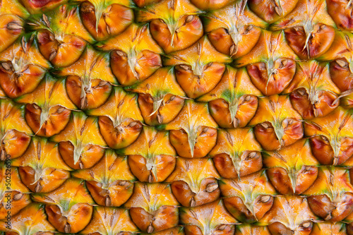 Fototapeta Naklejka Na Ścianę i Meble -  Pineapple pattern. Summer concept. Texture of pineapple skin. Patterned fruits background.
