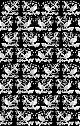 Blue tit Repeat Pattern (black on white)