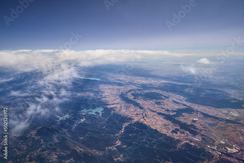 Aerial view of spain through the window of an airliner