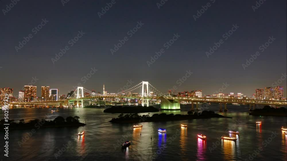 4K Timelapse of Rainbow Bridge and Tokyo Tower in the city japan
