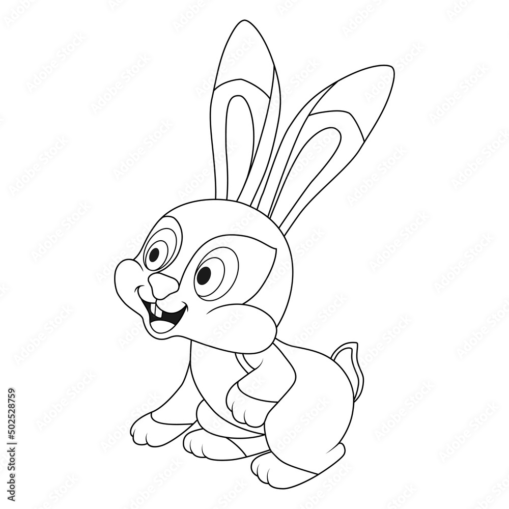 Colourless Rabit Coloring page with colorless cartoon young hare sits and looks ahead ...