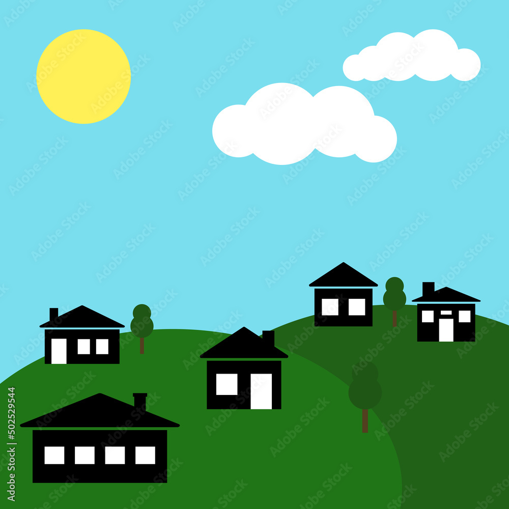 simple vector illustration houses and blue sky simple vector illustration houses and blue sky