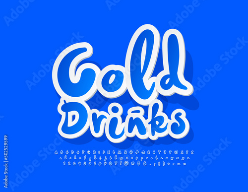 Vector bright Banner Cold Drinks. Handwritten Playful Font. Creative set of Alphabet Letters and Numbers
