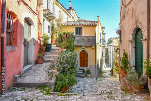 A narrow street in Morcone  a small village in Campania region  Italy.