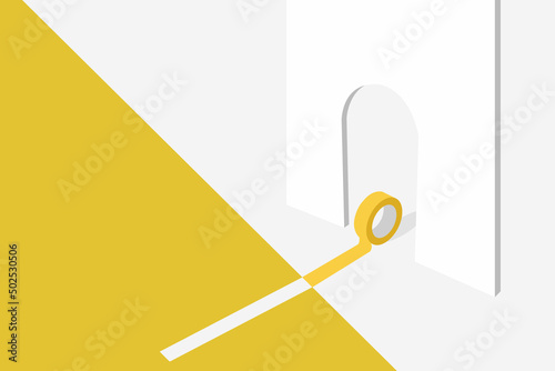 Adhesive Tape Sticking to Yellow and Gray Colored Background. Business creative solution, break free of convention, stereotype, vector concept. Symbol of challenge. gate