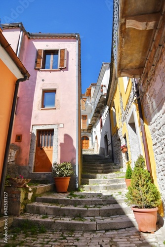 A narrow street in Morcone  a small village in Campania region  Italy.