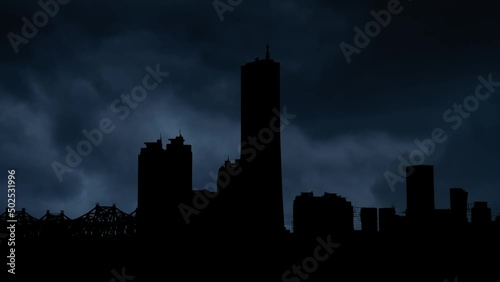 Seoul, South Korea: Thunderstorm and Lightning Flash over financial district of highrise buildings of financial district in Yeouido Island photo