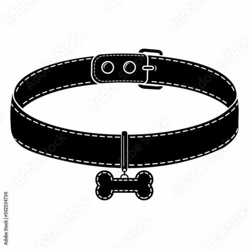 A collar for cats and dogs with a pendant. Vector isolated illustration of a black icon