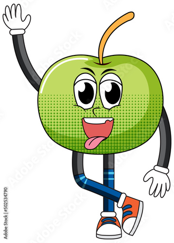 A green apple cartoon character on white background