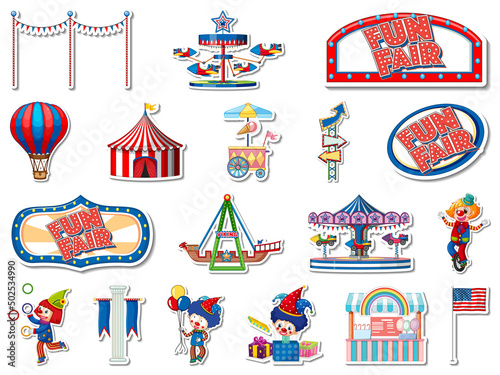 Sticker set of amusement park and fun fair objects