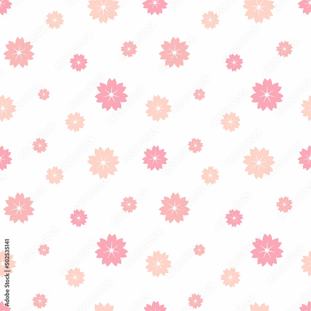 Seamless pattern with sakura flowers. Pink sakura on white background, Flat design. Floral seamless pattern for wrapping paper, wallpaper, textile, greeting card. Vector illustration Seamless pattern with sakura flowers. Pink sakura on white background, Flat design. Floral seamless pattern for wrapping paper, wallpaper, textile, greeting card. Vector illustration