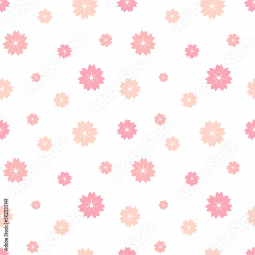 Fototapeta Naklejka Na Ścianę i Meble -  Seamless pattern with sakura flowers. Pink sakura on white background, Flat design. Floral seamless pattern for wrapping paper, wallpaper, textile, greeting card. Vector illustration