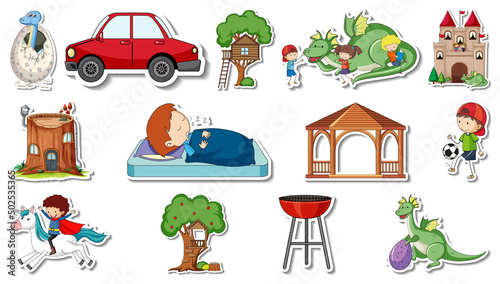 Sticker set of fantasy fairy tale cartoon characters