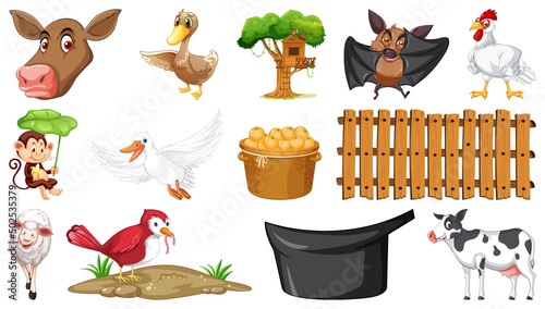 Farm animals on white background