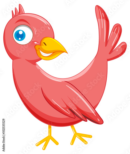 Cute red bird in cartoon style