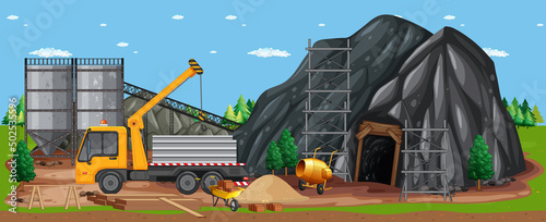 Cartoon scene of building construction site
