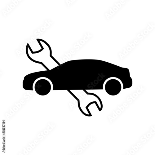 Car repair symbol icon in black color on a white background for car service station, auto mechanic services, logo, websites