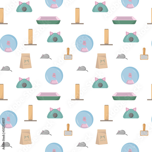 Seamless pattern with products for cats