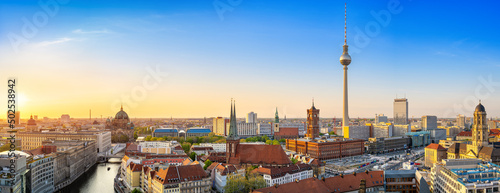 panoramic view at the skyline of berlin during sunset