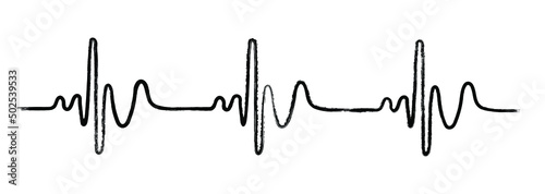 Heart cardiogram continuous one line ink drawing isolated on white background. Heart beat line cardiogram ink continuous drawing