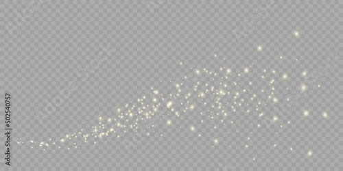 Vector golden sparkling falling star. Stardust trail. Cosmic glittering wave. 