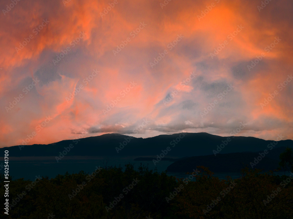 Fototapeta premium 夕焼け 山と海