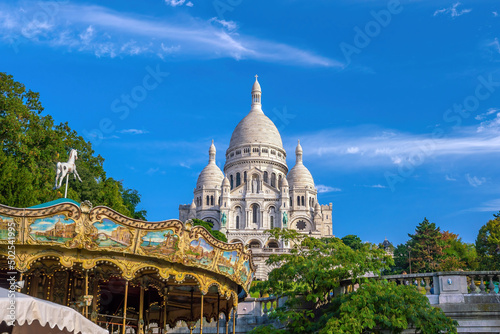 Sacre Coeur Cathedral on Montmartre Hill, Paris in France