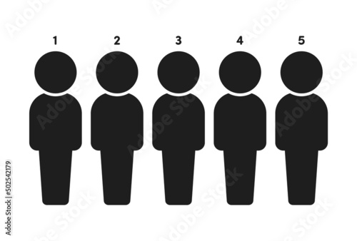 ナンバリングした5人の人のアイコン・ピクトグラム - チーム・集団のイメージ素材