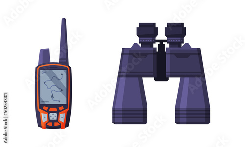 Binoculars and Walkie Talkie as Hunting Accessory Vector Set