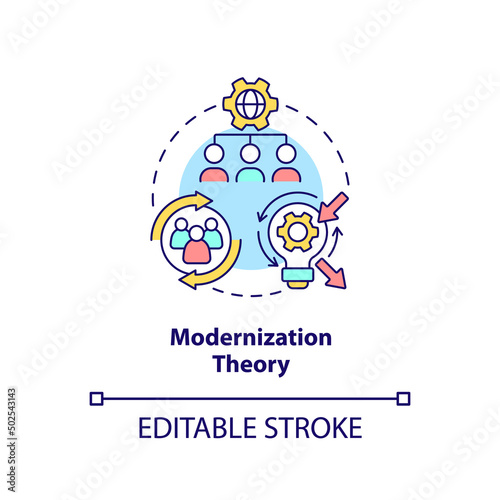 Modernization theory concept icon. Social progress and development abstract idea thin line illustration. Isolated outline drawing. Editable stroke. Arial, Myriad Pro-Bold fonts used