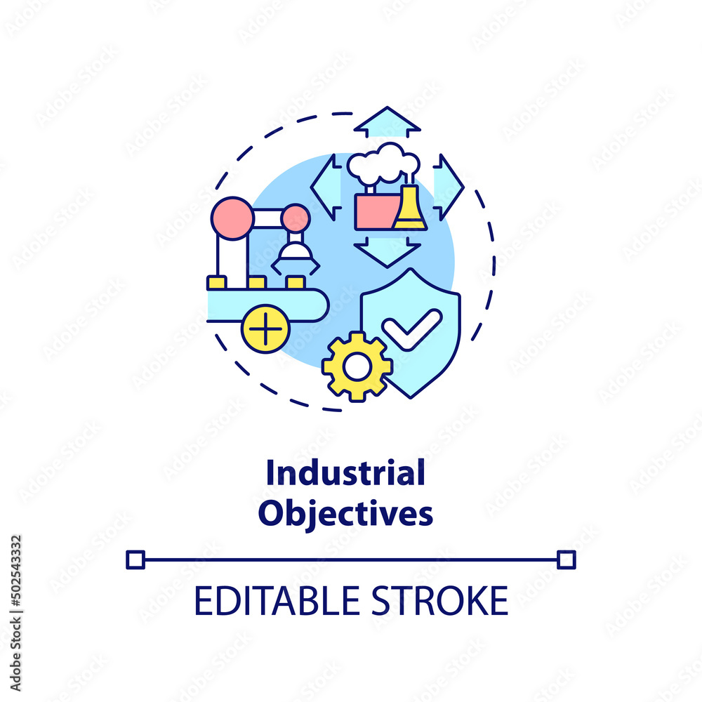 Industrial objectives concept icon. International cooperation benefits abstract idea thin line illustration. Isolated outline drawing. Editable stroke. Arial, Myriad Pro-Bold fonts used