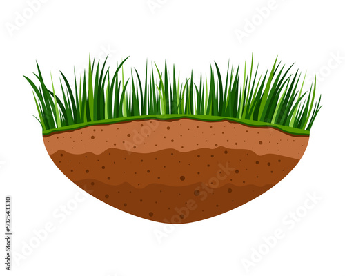 Piece brown earth with lawn. Vector illustration isolated on white. Flying island with green meadow grass in flat style.