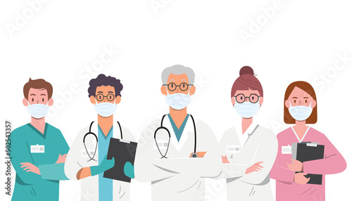 Fototapeta Naklejka Na Ścianę i Meble -  Set of doctor cartoon characters, hospital medical team concept in various poses
