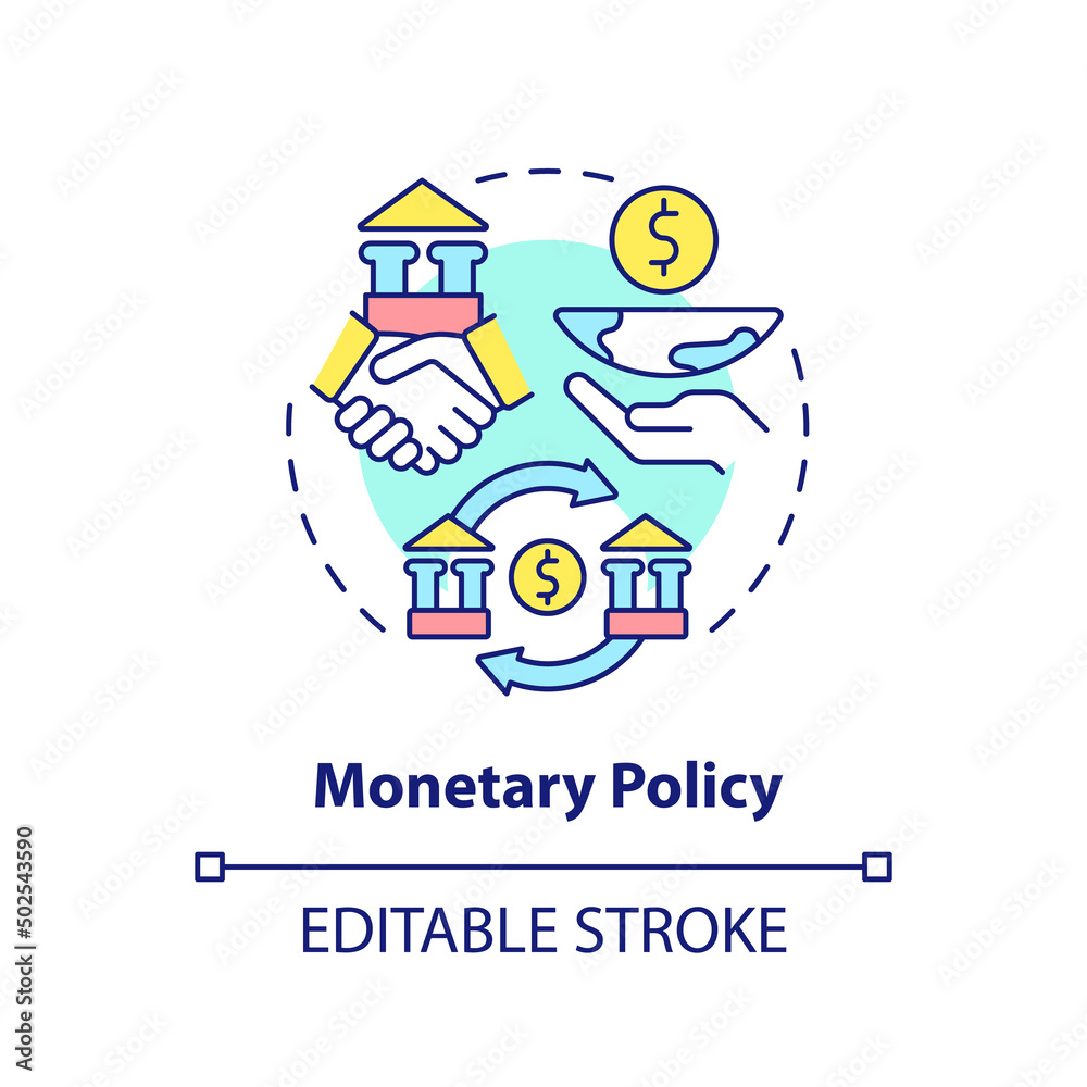 Monetary policy concept icon. Cooperation for sustainable recovery after covid abstract idea thin line illustration. Isolated outline drawing. Editable stroke. Arial, Myriad Pro-Bold fonts used
