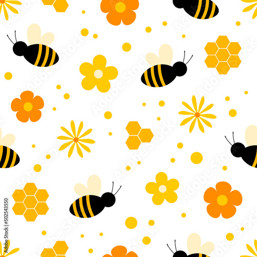 Seamless pattern bees honey vector illustration	