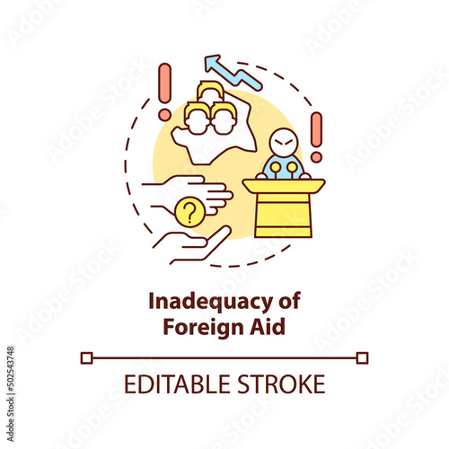 Inadequacy of foreign aid concept icon. Lack of international cooperation problem abstract idea thin line illustration. Isolated outline drawing. Editable stroke. Arial, Myriad Pro-Bold fonts used