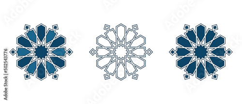 Set of Islamic traditional rosettes for greetings cards decoration and design isolated on white backgrounds. Vector illustration.